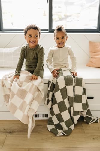 Image of Mebie Baby Green Checkered Plush Baby Blanket 30x40 - Soft, Lightweight, Breathable | Available in Two Sizes