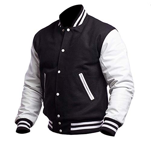 Image of Mens Letterman Black Varsity Jacket - Black School Teen College Bomber Jacket