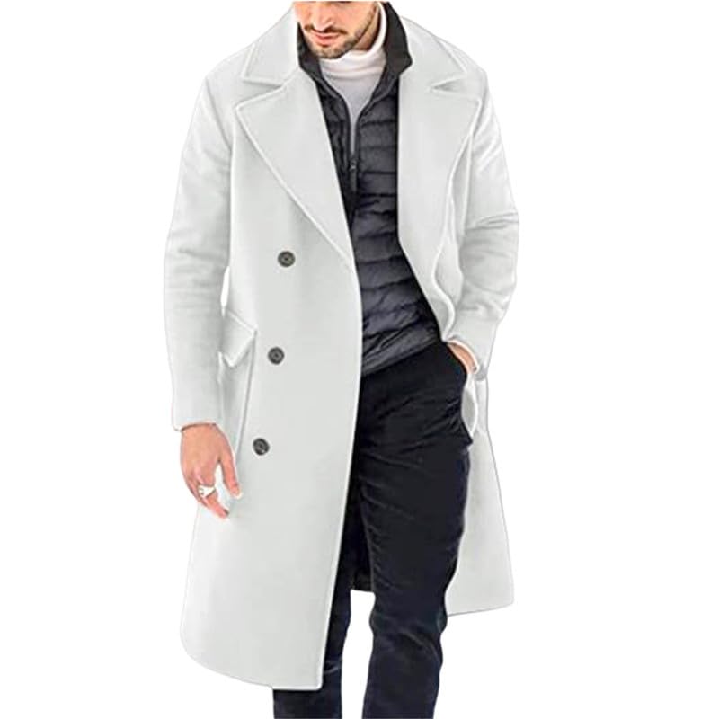 VIVICOLOR Trench lungo da uomo con risvolto e doppio petto in misto lana soprabito caldo invernale