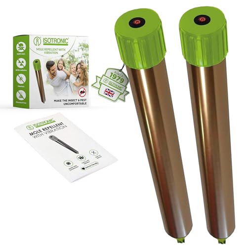 ISOTRONIC® Mole Scarer, Effective Vibrasonic Deterrent against Mole, Mouse, Rat Ant, Vole, Snake - High Frequency Outdoor Repeller - Pack of 2 Pcs.