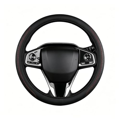 Leather Steering Wheel Cover Universal 14.5-15 Inch (37-38cm) Soft Microfiber Anti-Slip Breathable Microfiber Car Wheel Cover for Cars Trucks SUVs Steering Wheel Protector (black+red)