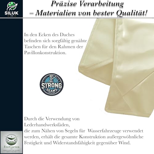 Miniatura 5 de Freigarten.De Techo De Repuesto Para Cenador De 3 X 3 M, Resistente Al Agua. Material: Pvc Suave De Panamá De 370 G M , Extrafuerte, Modelo 2 Beige
