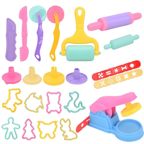 DxxD Juego de Plastilina Juguetes Niños, 22 Piezas Herramientas para Masa, Accesorios de Arcilla de Modelado, Kit Accesorios Moldes Plastilina Regalo de Cumpleaños para Niños 3 4 5 6 7 años