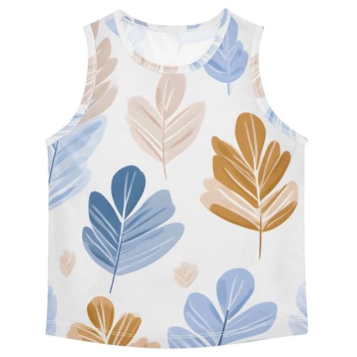 Bolaz Boys Athletic Quick Dry Tank Top Sleeveless Workout T Shirts Age 11-15,Morandi Blue Maple Leaf