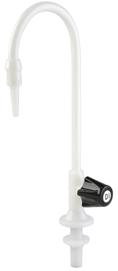 Natural Polypropylene Gooseneck (LG-DD-R2) Deionized Water Lab Faucet, Deck Mount, Metering Control Valve, Handle on Right