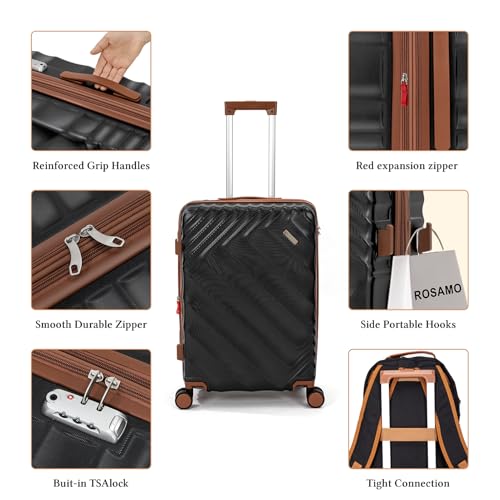 Image of 3 piece Luggage Set Expandable Suitcase 22x14x9 Airline Approved Carry on, ABS Hard Case Suitcases with Spinner Wheels, TSA Lock, (Black, 3 Piece Sets(20 /BP /TB))