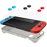 CamKix Protection Kit Compatible with Nintendo Switch: 1x Silicone Sleeve TPU Cover (Black), 1x Anti Scratch Screen Protector and 6X Thumb Grip Cap (2X Red, 2X Blue and 2X Black)