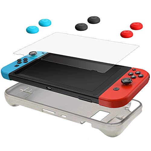 Camkix Protection Kit Compatible With Nintendo Switch: 1X Silicone Sleeve Tpu Cover (Black), 1X Anti Scratch Screen Protector And 6X Thumb Grip Cap (2X Red, 2X Blue And 2X Black) #TOP22