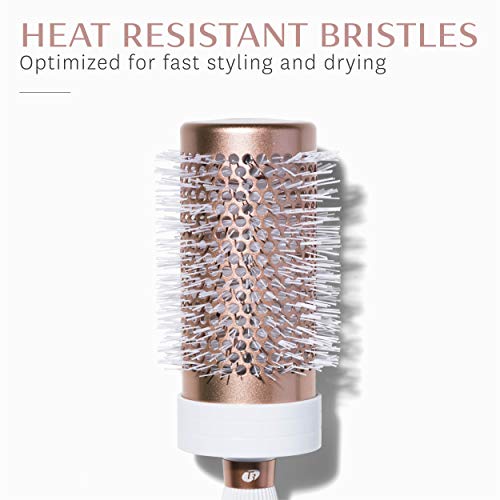 T3 Volume Round Hair Brush Ceramiccoated Barrel Vented Round Brush For Blow Drying Heat Resistant Bristles, White/Rose Gold #TOP1