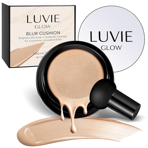 Luvie Glow Foundation Ideal for Light/Medium Complexions-Hush Makeup Foundation Mushroom Head Air Cushion CC Cream - BB Cream Foundation for Older Women (Natural color)