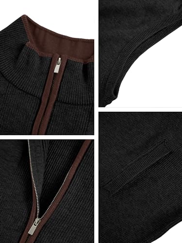 Image of Ryannology Mens Sweater Vest Zip up Casual Sleeveless Cardigan Knitted Stand Collar Regular Fit Jacket with Pockets