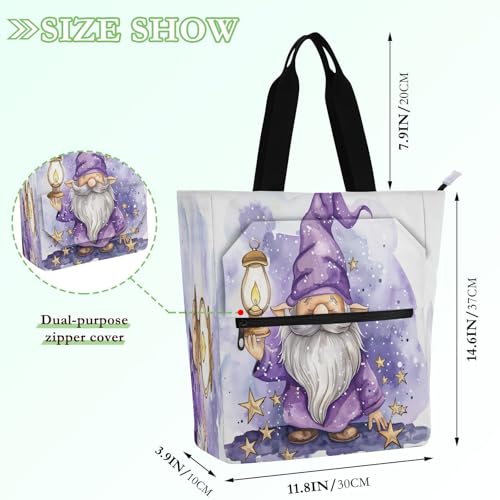 Cute Light Up Star Gnome Tote Bag,Large Capacity Handbag with Zipper Perfect for School,Travel,Shopping2