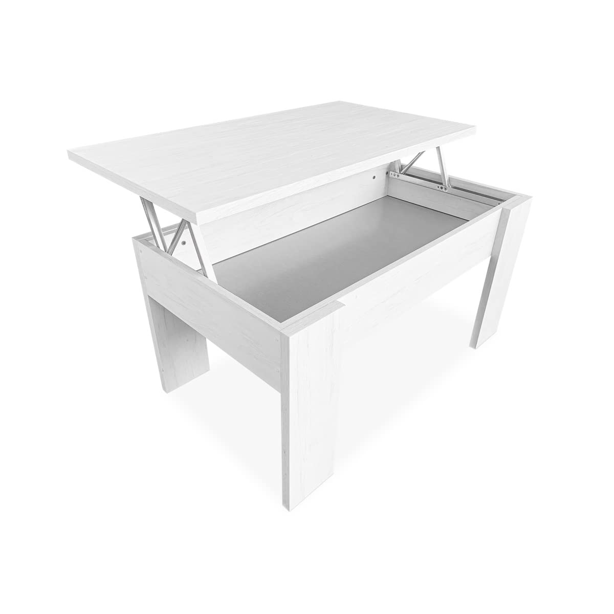 Somnia Descanso - Mesa de Centro Elevable, Mesita de Salón o Comedor, Acabado en Color Gris Polar, Medidas: 90 cm (Ancho) x 50 cm (Fondo) x 46-57 cm (Alto)