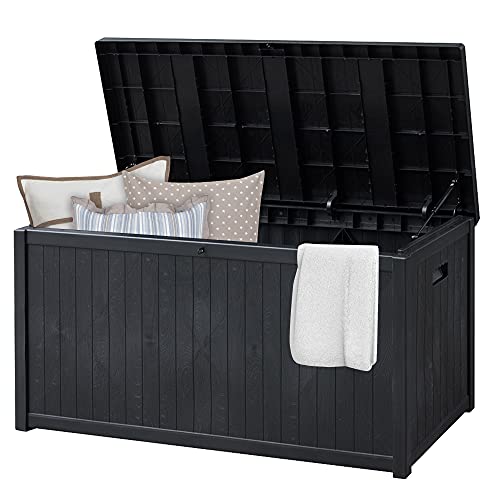 SUNVIVI OUTDOOR 120 Gallon Deck Storage Box with Hydraulic Hinge, Resin