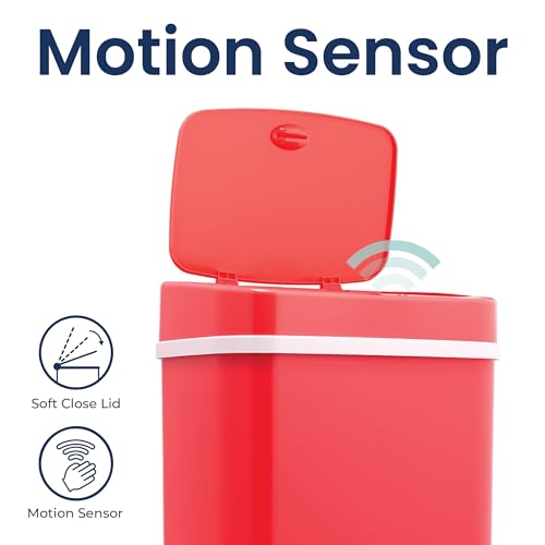 Image of Ninestars DZT-12-5RS Automatic Touchless Infrared Motion Sensor Trash Can, 3 Gal 12 L, ABS Plastic (Rectangular, Rose) Trashcan