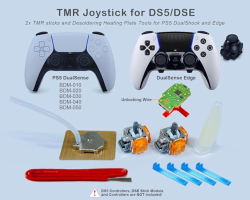 Image of ElecGear 2x TMR Joystick and Desoldering Heating Plate Replacement for PS5 Controller, TMR Hall Control Stick and Soldering Wick Repair Tools - (TMR-PS5)