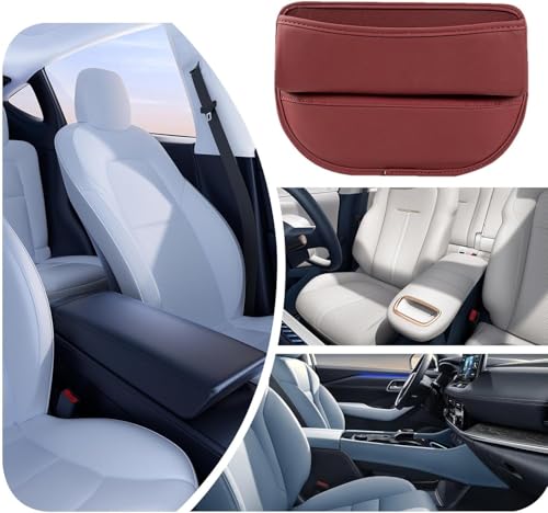 Image of Automaze Car Seat Gap Filler Organizer, Premium Leather Seat Gap Filler for Car Truck SUV, Universal Seat Gap Storage Box, Adjustable Car Seat Storage Box for Phones, Glasses, Wallets, Keys (Dark Red)