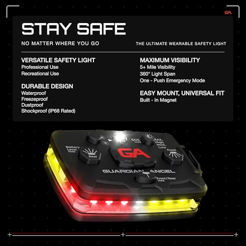Image of Guardian Angel Elite Series Safety Light - (Red /Yellow Front & Red /Yellow Rear) - Rechargeable, Magnetic, Hands-Free Wearable LED Light for First Responders, Firefighters, Rescue Ops & Industrial PPE