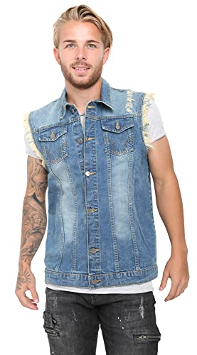 Skylinewears Men's Casual Lapel Denim Vest Jacket Vintage Slim Fit Sleeveless Ripped Jeans Vests2