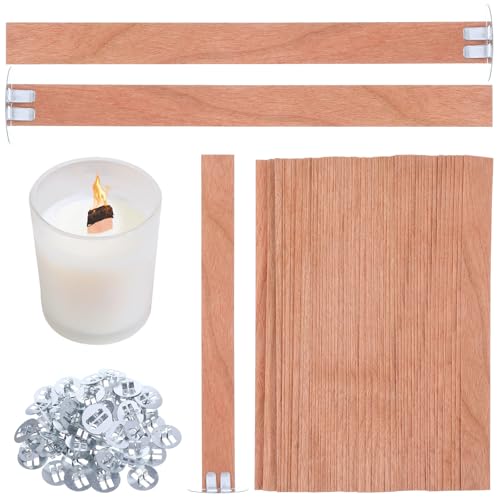 YBEATY 120 Stück Kerzendochte mit Eisenständer Tabletten Holzdochte Holz Dochte Kerzen Machen Holzdocht für DIY Kerzenherstellung Handwerk Sojawachs Bienenwachs Duftkerzen Machen