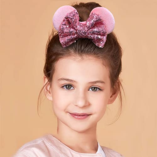 6 Pack Mouse Ears Scrunchies Velvet Sparkle Sequin Bows Hair Scrunchies Hair Ties Elastic Rubber Bands Ponytail Holders For Kids Women Girls Adult Christmas Party Decoration （Blue&Red&Purple） #TOP2