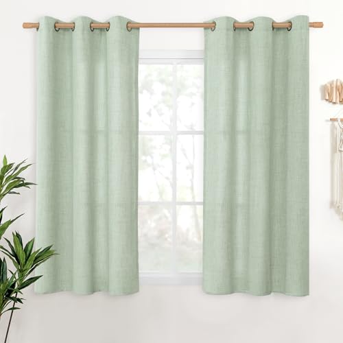 YoungsTex Sage Green Linen Curtains 48 Inch Length for Living