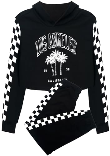 Frogwill Girls Crop Tops Hoodies 2 pieces Outfit for Teen Girls Fall Winter Graphic Tie Dye Sweatpants
