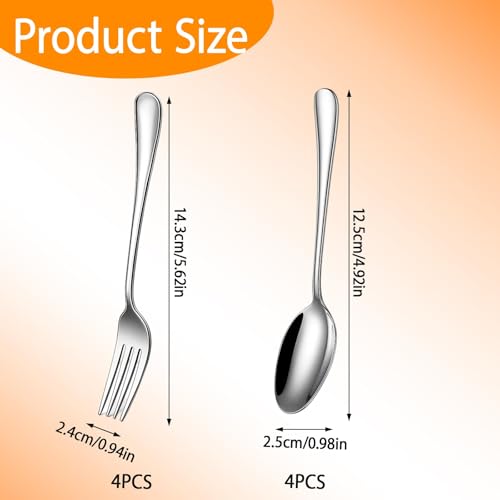8-Piece 14.3cm Cake Forks and 12.5cm Spoons, Stainless Steel Soup Spoons and Dessert Forks, Ideal for Home Dining, Catering Events, Weddings, Picnics, Buffets - Image 3