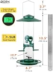 IBorn Oiseaux en métal pour l'extérieur, 1.5LB Oiseaux d'engraissement des semences 17cm Grand toit & Tray, 4 Ports d'alimentation, finition noire
