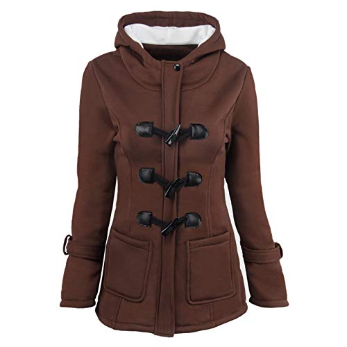 Chaqueta de invierno para mujer Chaquetas largas de felpa para mujer, chaqueta con botones de cuerno, ropa exterior informal con capucha, con bolsillos, abrigos de lana de color sólido, abrigo de