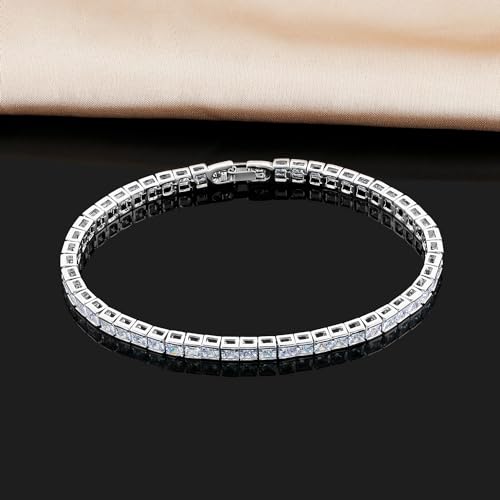 Mofeijewel 14K Gold Plated Cz Tennis Bracelet For Women And Men Classic Princess-Cut Simulated Diamond Bracelet Size 7.5 Inch thumb #5