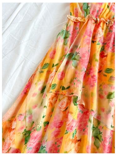 SOLY HUX Women's Boho Floral Print Mini Dress Tie Shoulder Spaghetti Strap Ruffle Hem Flowy Cami Dresses Sundress4