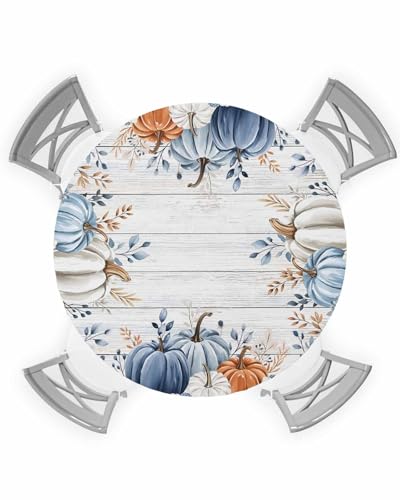 Lsrtoss Blue Pumpkins Fall Round Tablecloth...
