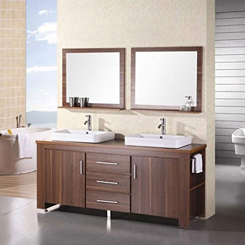 Design Element Washington Double Drop-In Vessel Sink Vanity Set With Three Drawers And Toffee Finish, 72-Inch #TOP2