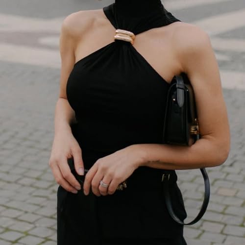 Women Halter Top Twist Front Sexy Ring Pleated Tank Top Turtleneck Dressy Sleeveless Summer Vest Streetwear4