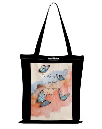 Image of TrendoPrint Canvas Tote Bags for Women with Zip, College Bag for Girls, 100% Organic Cotton Tote Bag for Shopping, Travel & Beach