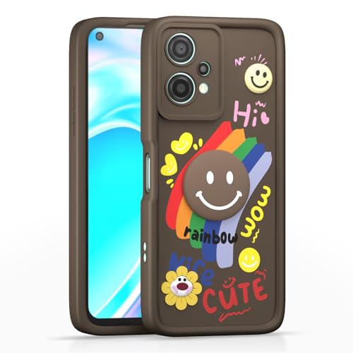Image of Pikkme Back Cover for OnePlus Nord Ce 2 Lite 5G | Soft Silicone| Cute Rainbow Smile & 3D Cartoon Flower Design | Shockproof Raised Camera Protection Bumper Case (Brown)
