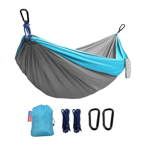 WeiTrust Camping Hammock, Portable Hammocks with Tree Straps & Attached Carry Bag, Travel Tree Hammocks for Outside Indoor Hiking Beach Backpack Travel(Gray, Nylon)