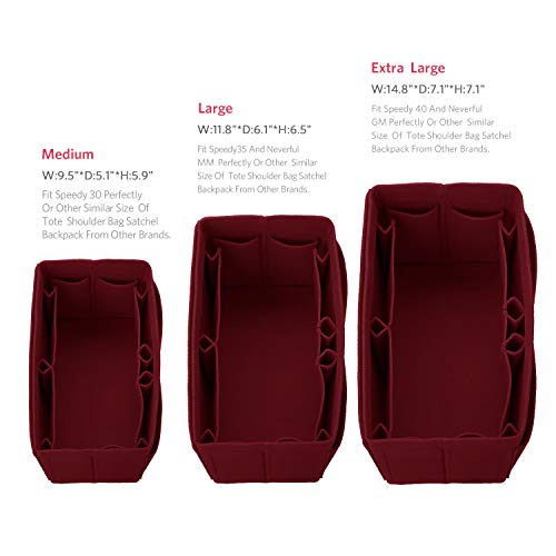 Image of Felt Purse Organizer, Multi Pocket Bag in Bag Organizer For Tote & Handbag Shaper, Speedy 30, Speedy 35 and Speedy 40, Medium, Large, Extra Large(Medium, Wine Red)