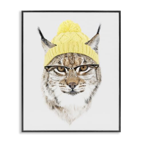 Bobcat Hipster Beanie Wildlife, 11 x 14 Inch Framed Giclée Print