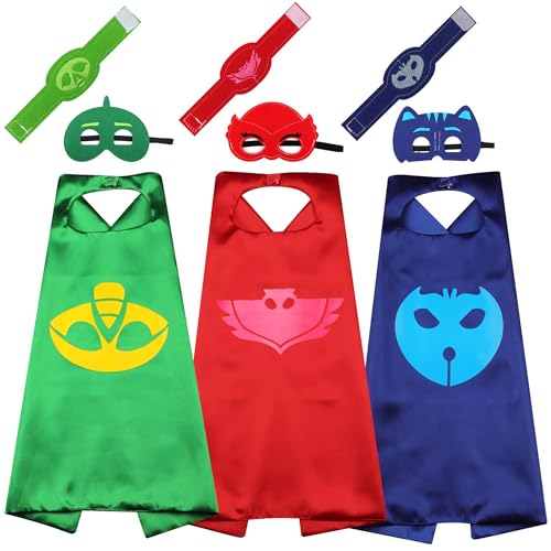 Superhero Capes & Masks Bulk Set for Kids 2-12 – Satin Capes, Felt Masks, Bracelets, Dress Up Costumes, Party Favors
