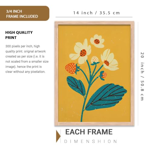 Image of kotart Aesthetic Floral Art Home Decoration | Boho Floral Paintings With Frame For Living Room Bed Room Hotel Wall Decor Digital Reprint Set of 3 (14x20 Inch)