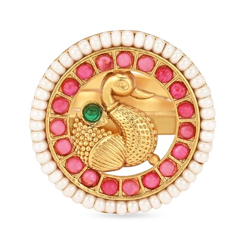 I Jewels Antique Gold Plated Indian Wedding Bollywood Ethnic Floral Shaped design Adjustable Finger Ring For Women &3
