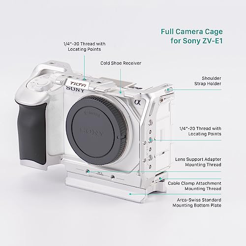 Image of Tilta Camera Cage for ZV-E1 Pro Kit | Includes NATO Top Handle, Cooling System, Rod, LWS Baseplate | Cold Shoe, NATO Rail, M3 and 1 /4 inch inch-20 Threads Mounts | Silver