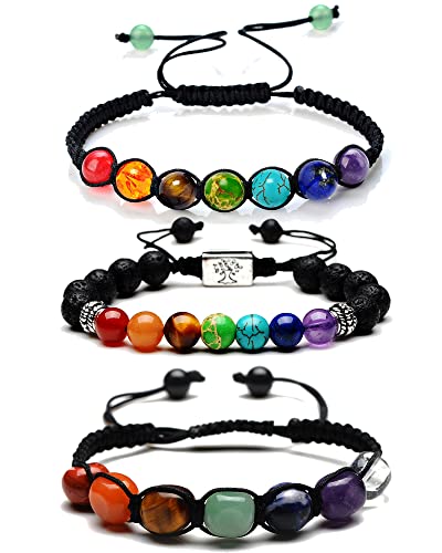 Bonnerish 3Pcs Chakra Bracelets for Women, 8mm Lava Rock 7 ...