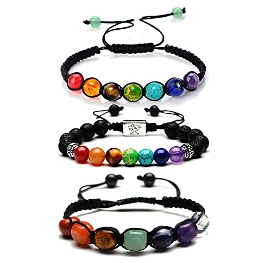 Bonnerish 3Pcs Chakra Bracelets for Women, 8mm Lava Rock 7 Chakras Crystal Bracelet, Healing Natural Stones Beaded Bracelet Yoga beads Bracelets