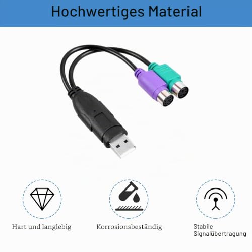 HAAMNING7 PS2 auf USB Adapterkabel Tastatur-Maus-Adapterkabel, PS/2 Buchse auf USB A Stecker mit Chip, 2 Stück 2 in 1 PS2 auf USB 2.0 Konverterkabel