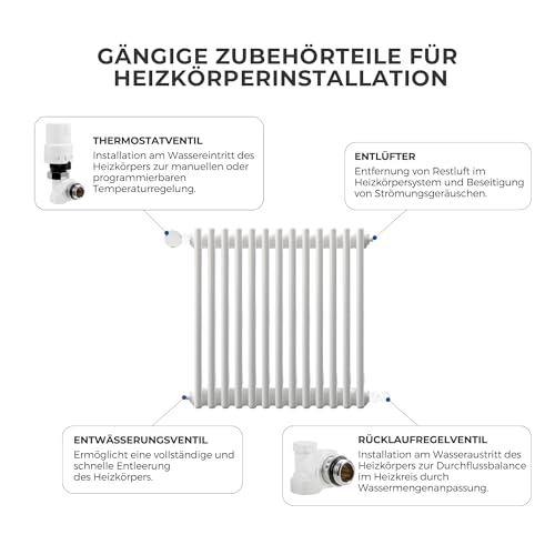 VANCOCO G1/2 Thermostatventil + Rücklaufventil Komplett-Set mit Dichtringanschluss für Heizkörper, Eckform, Heizkörperventil, Heizungsventil, Vollweiß, Flüssigfühler, Frostschutzstellung, mit Schloss