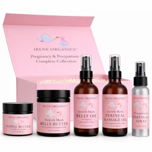 Image of Irene Organics Belly Bundle - 5 Piece Pregnancy Skincare Gift Set with Organic Belly Butter & Natural Body Oil for Stretch Marks (5 piece set)
