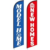 CrystalSylara 2 Pcs 12ft New Homes and Model Home Feather Flags Banners for Real Estate Advertising Open House Sign Banners New Homes and Model Home Flag for Outdoors Business Advertising